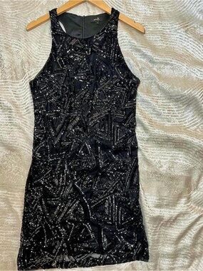 Black Sequin Backless Cocktail Dress